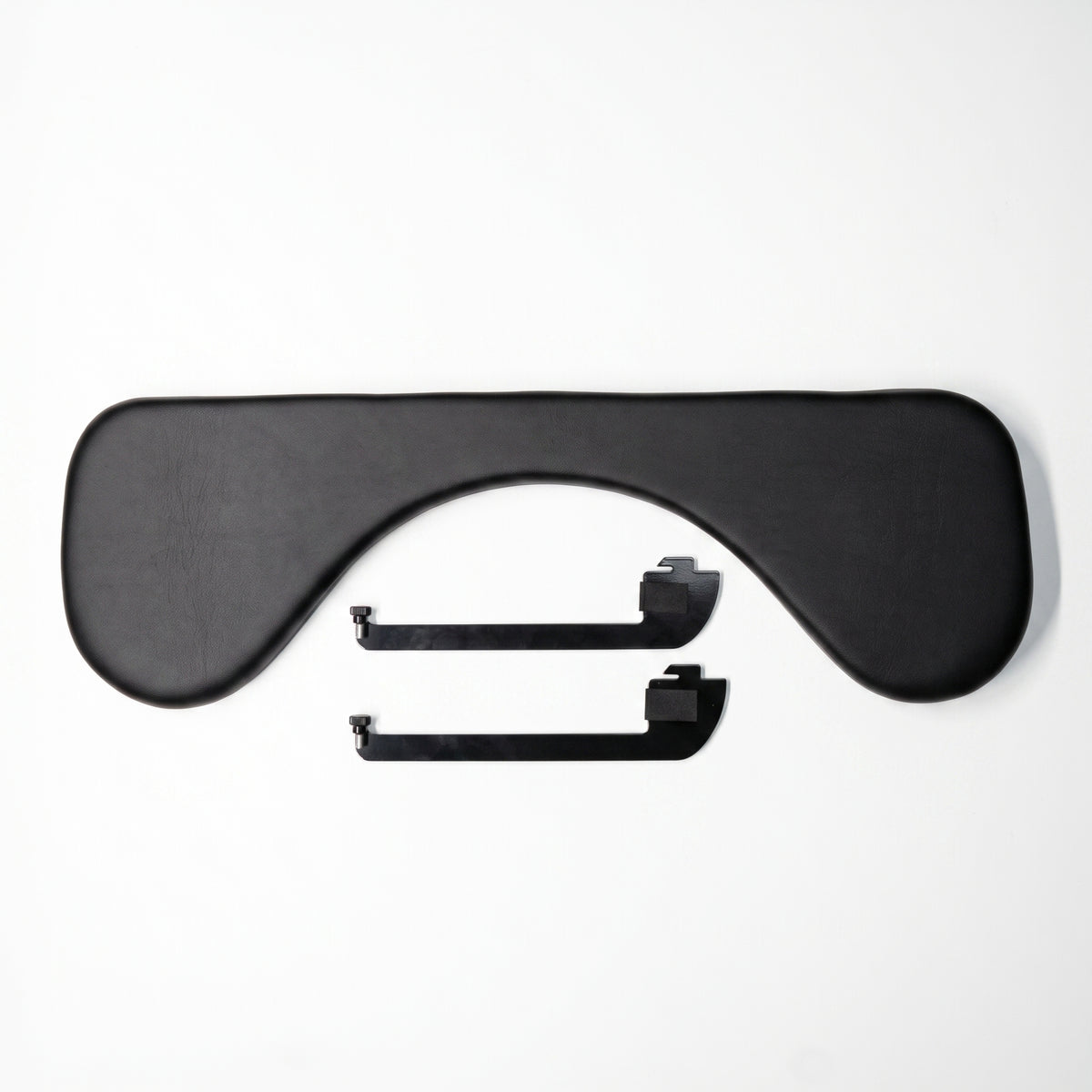 GelComfort symmetric arm support in artificial leather shown with its desk-mounting bracket