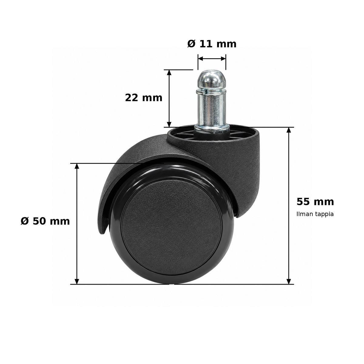 Hjulsats för kontorsstol 50 mm, svart (5 st)