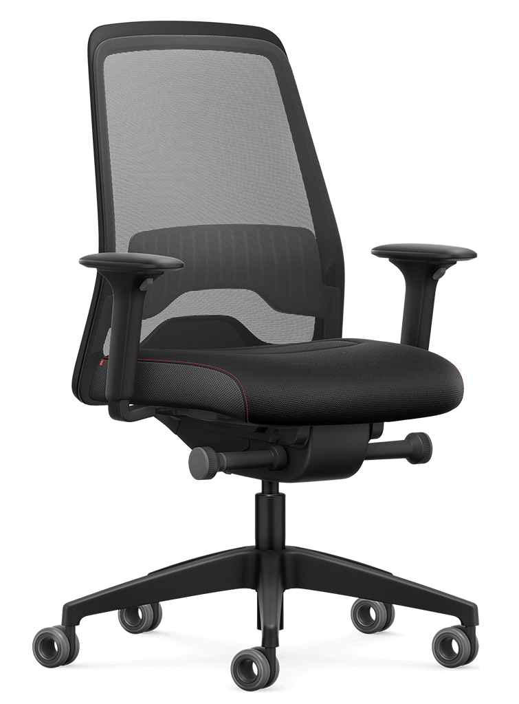 Ergonomic office chair with Flextech Synchro Mechanism, anthracite mesh back, and adjustable T-armrests.