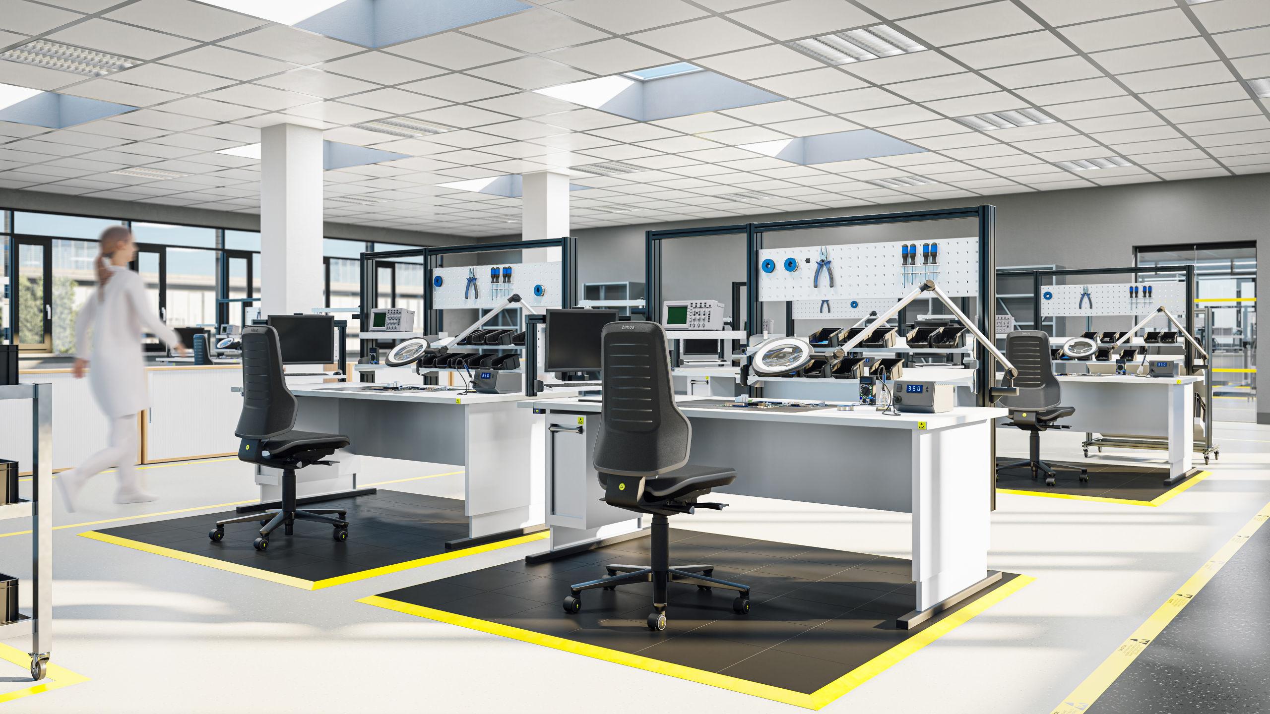 Neon 2 ESD-arbetsstol, ryggstödets lutning - 4D armstöd – Duotec fabrik klädsel