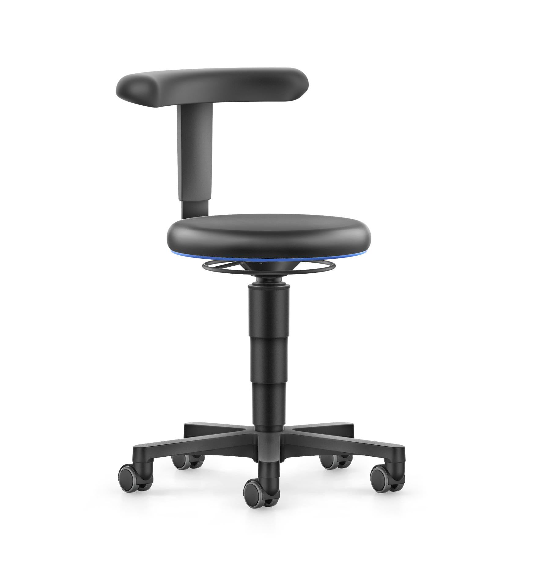 Stool - justebart ryggstöd, svart konstläder