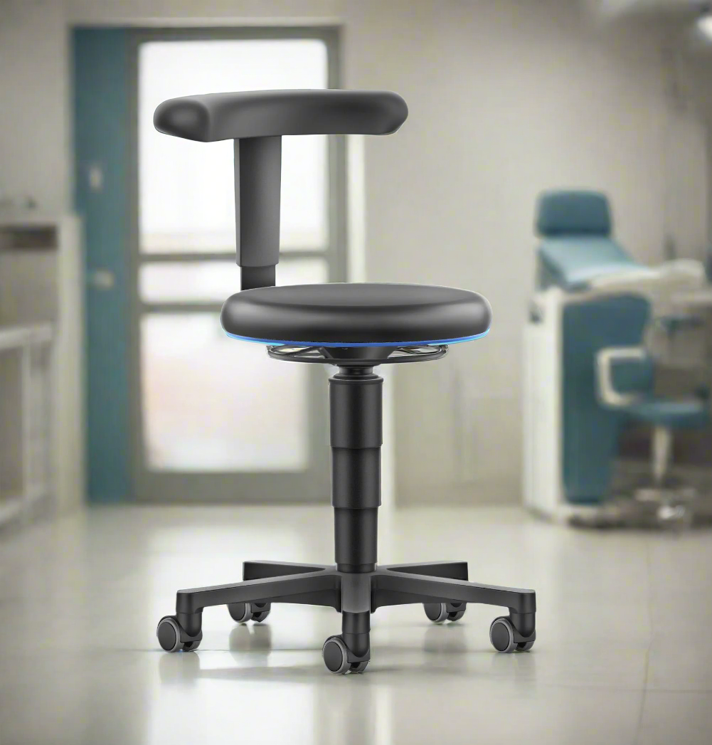 Stool - justebart ryggstöd, svart konstläder
