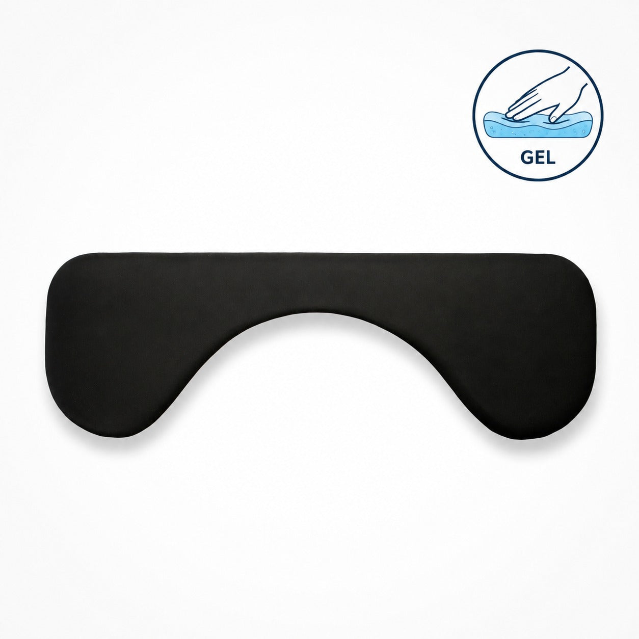 ErgoFinland GelComfort symmetric arm support, 67 cm black Lycra pad with contoured cut-out, seen from above