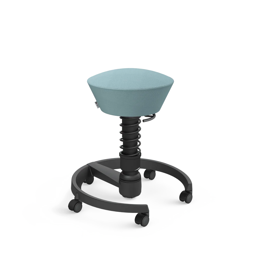 Swopper, pastel blue Select wool blend, black frame, castors