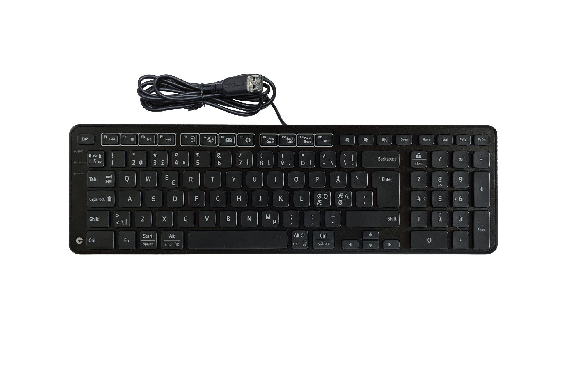 Wired Balance Keyboard with adjustable legs and tilt options for improved ergonomic positioning, compatible with RollerMouse.