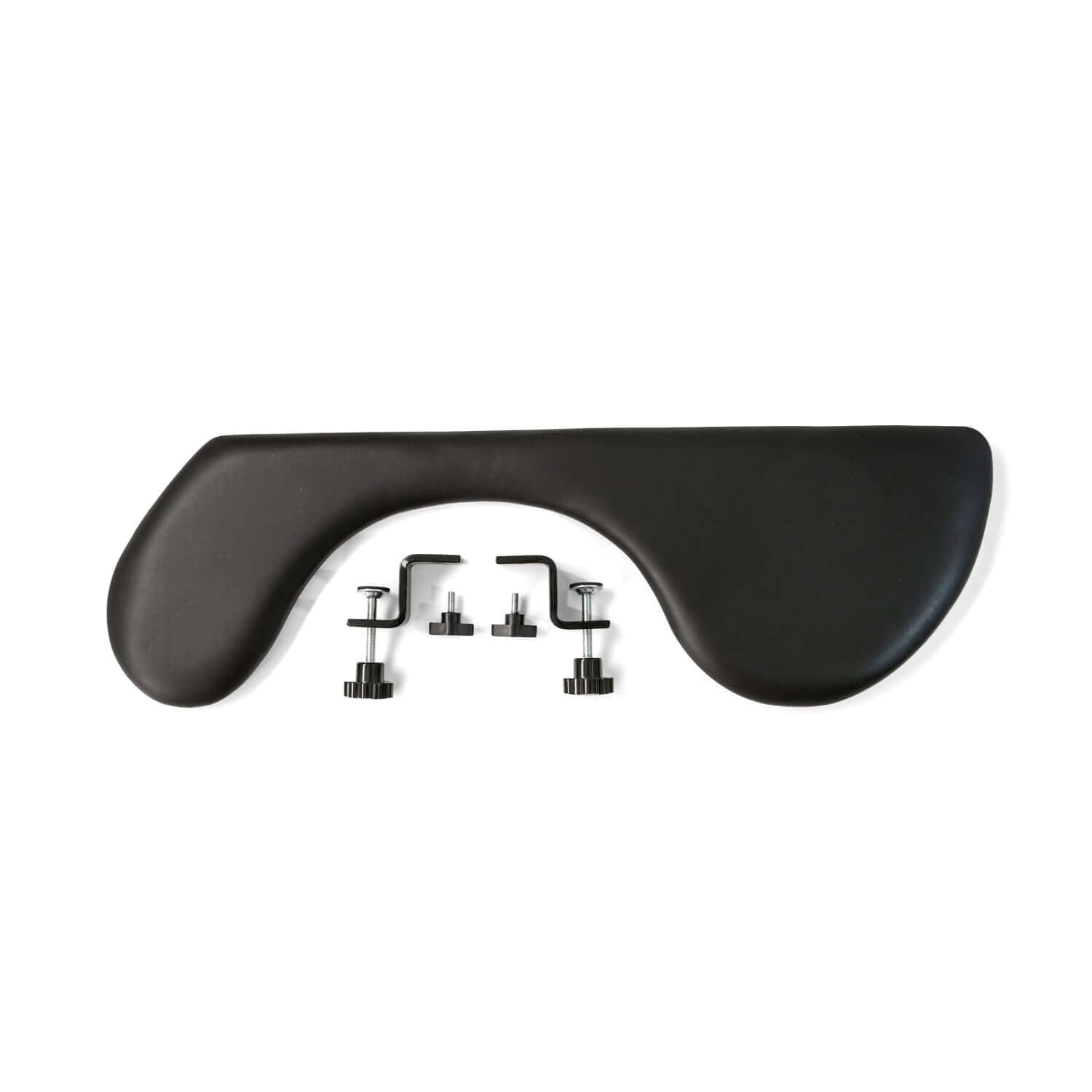 Black ErgoFinland Premium Faux Leather Armrest with mounting brackets for ergonomic support, designed for 3 cm table tops.