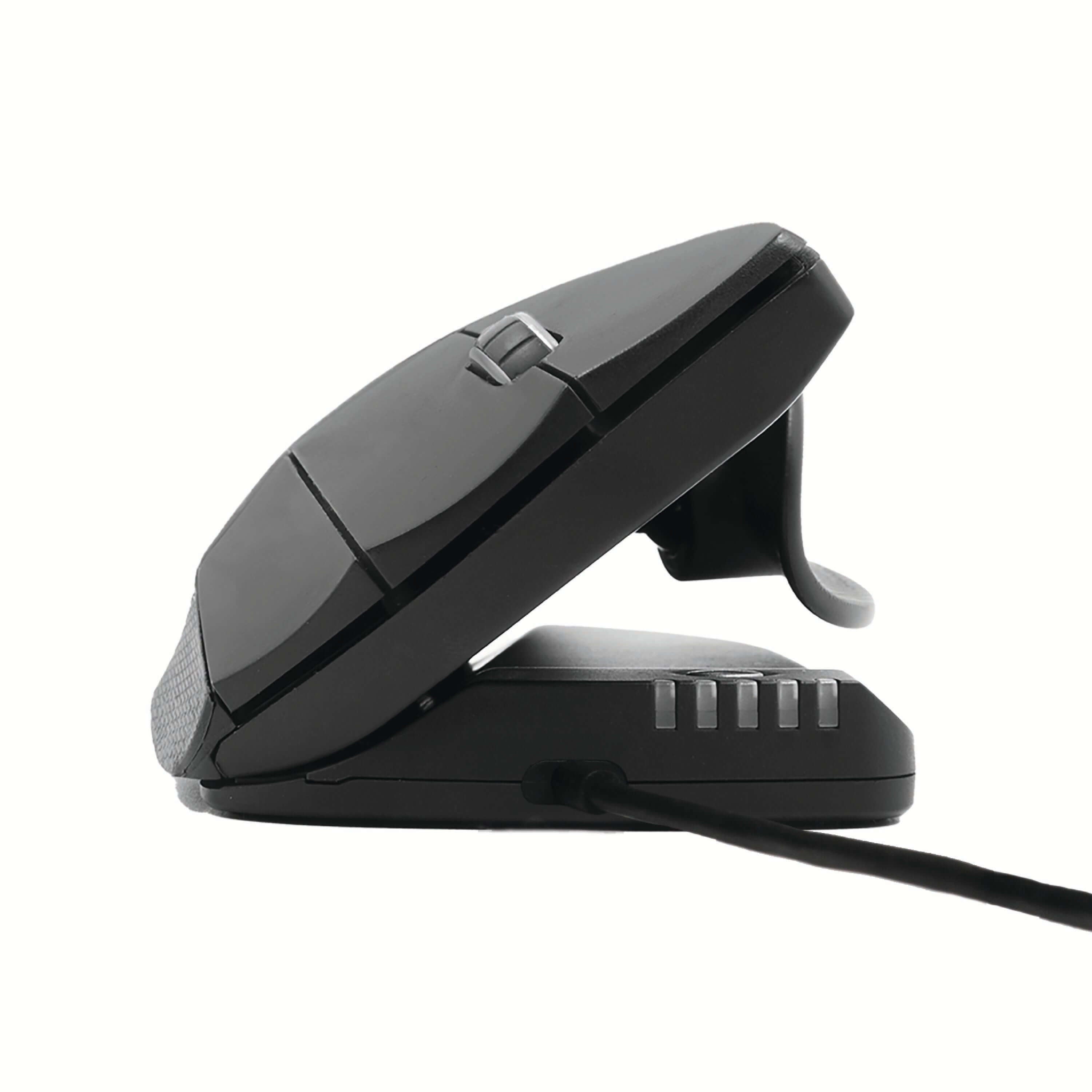 Ergonomic right-hand wired Unimouse with adjustable angle and programmable buttons for comfort and reduced wrist strain.