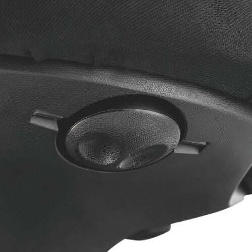 Close-up of the GetUpSit active chair's black fabric and rocking base for improved ergonomic posture and stability.