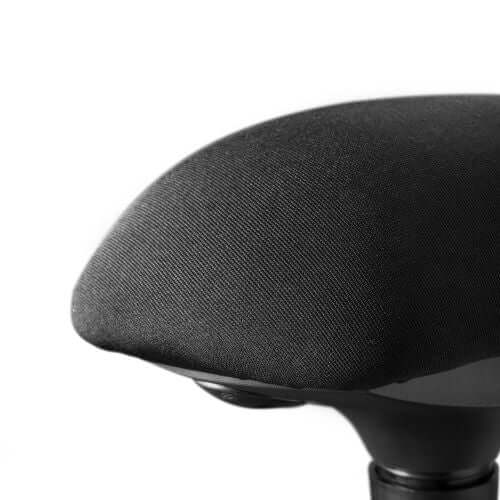 Close-up of GetUpSit active chair featuring black fabric cushioning for ergonomic sitting and dynamic movement.