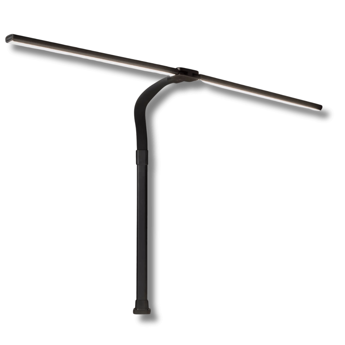 Black DUO LED desk lamp with adjustable dual light heads for customizable workspace illumination.