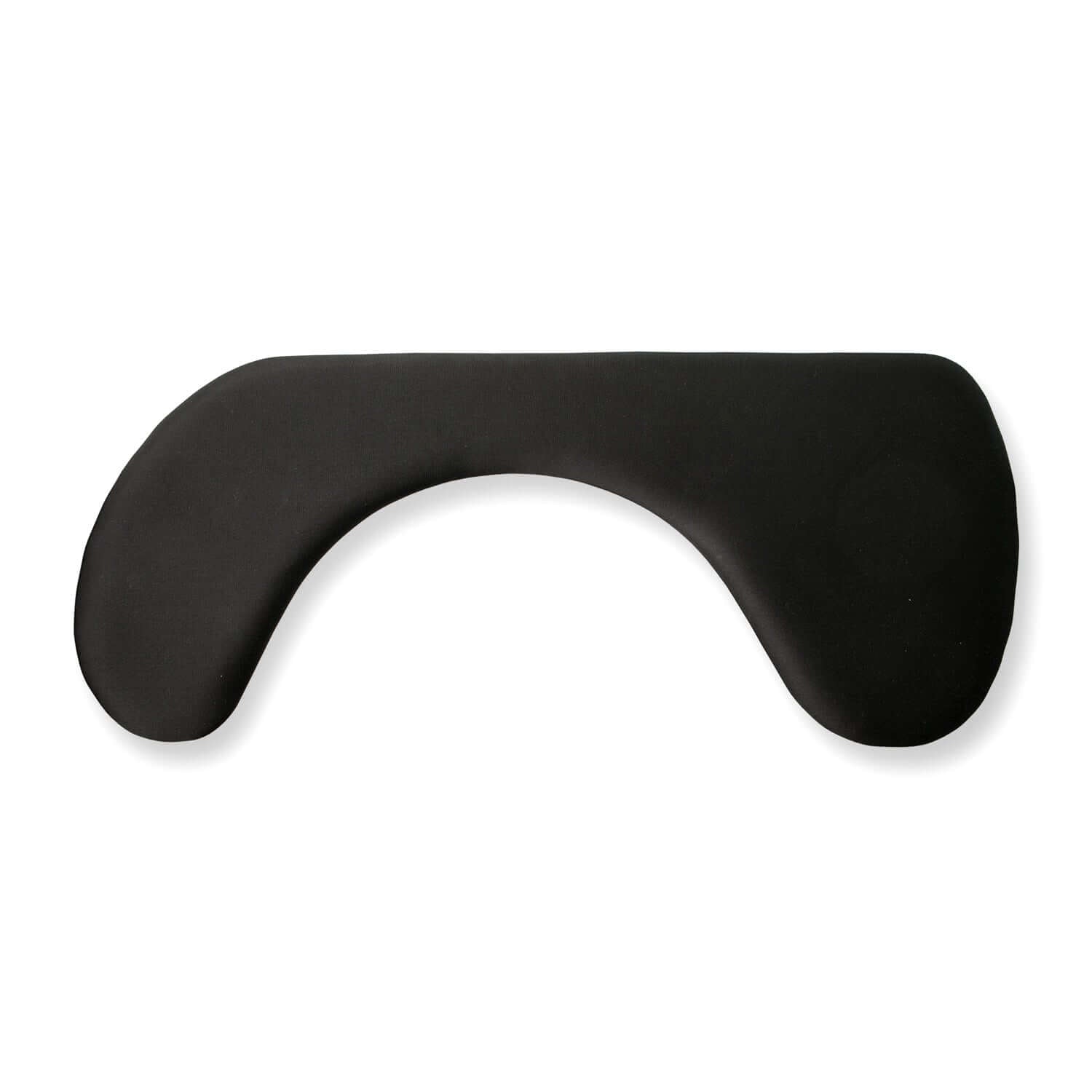 Ergonomic asymmetric arm support in black lycra fabric for relieving upper body strain and neck pressure, 70 cm long.