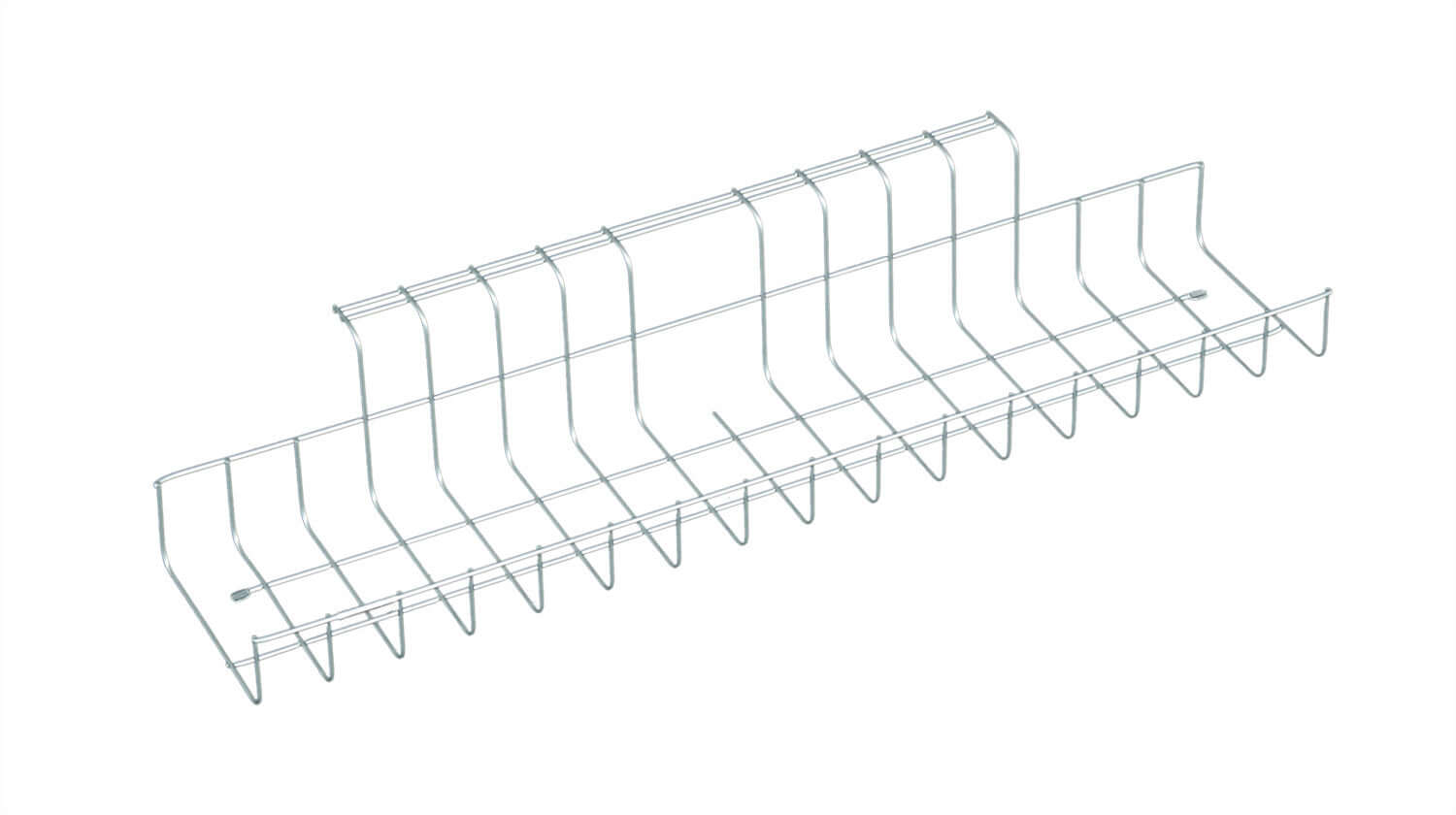 Grey metal cable trough, 750mm wide, ideal for office cable management and organization, promoting a tidy and safe workspace.