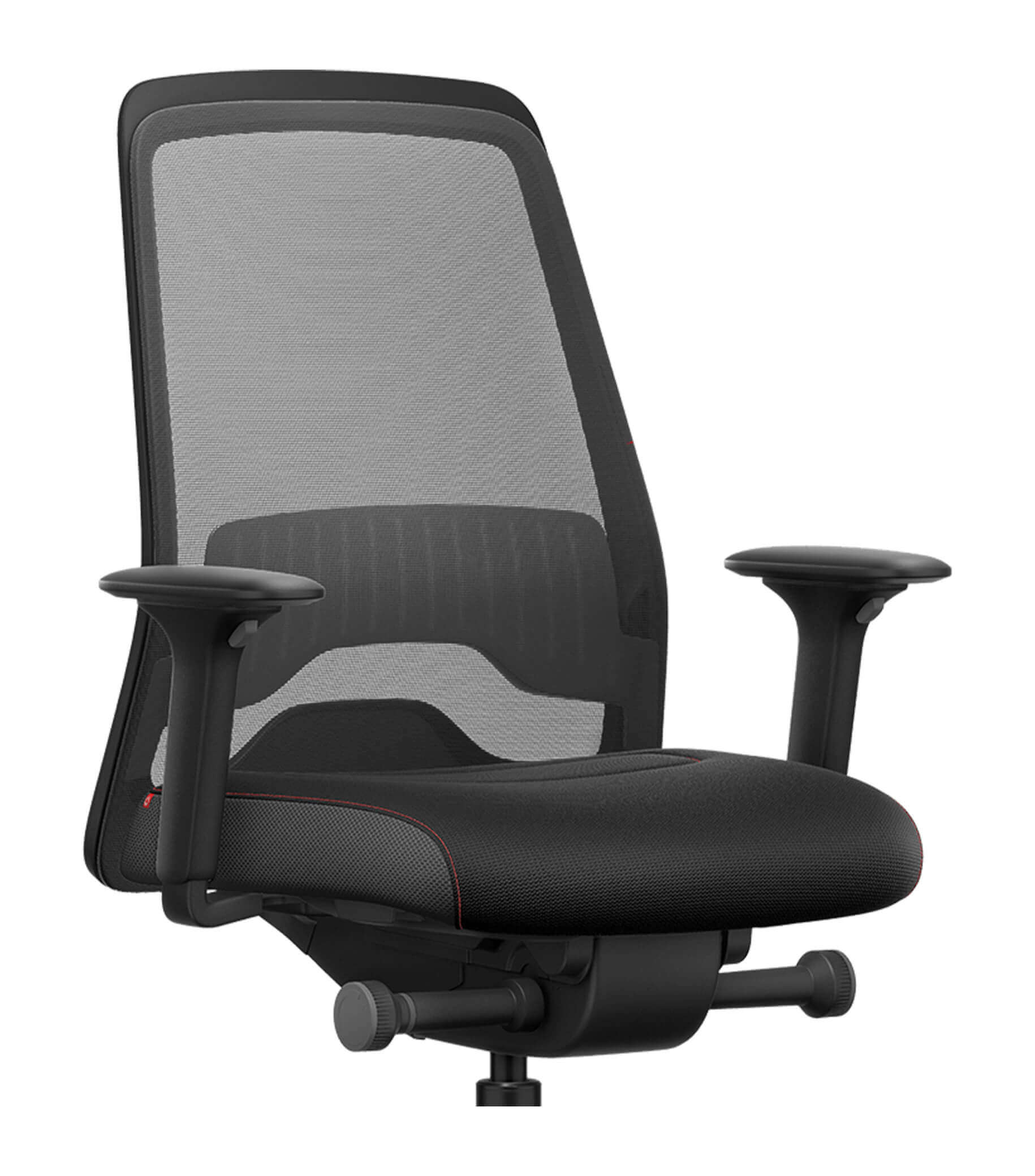 Ergonomic office chair with anthracite mesh back and T-armrests featuring Flextech synchro mechanism for active sitting.