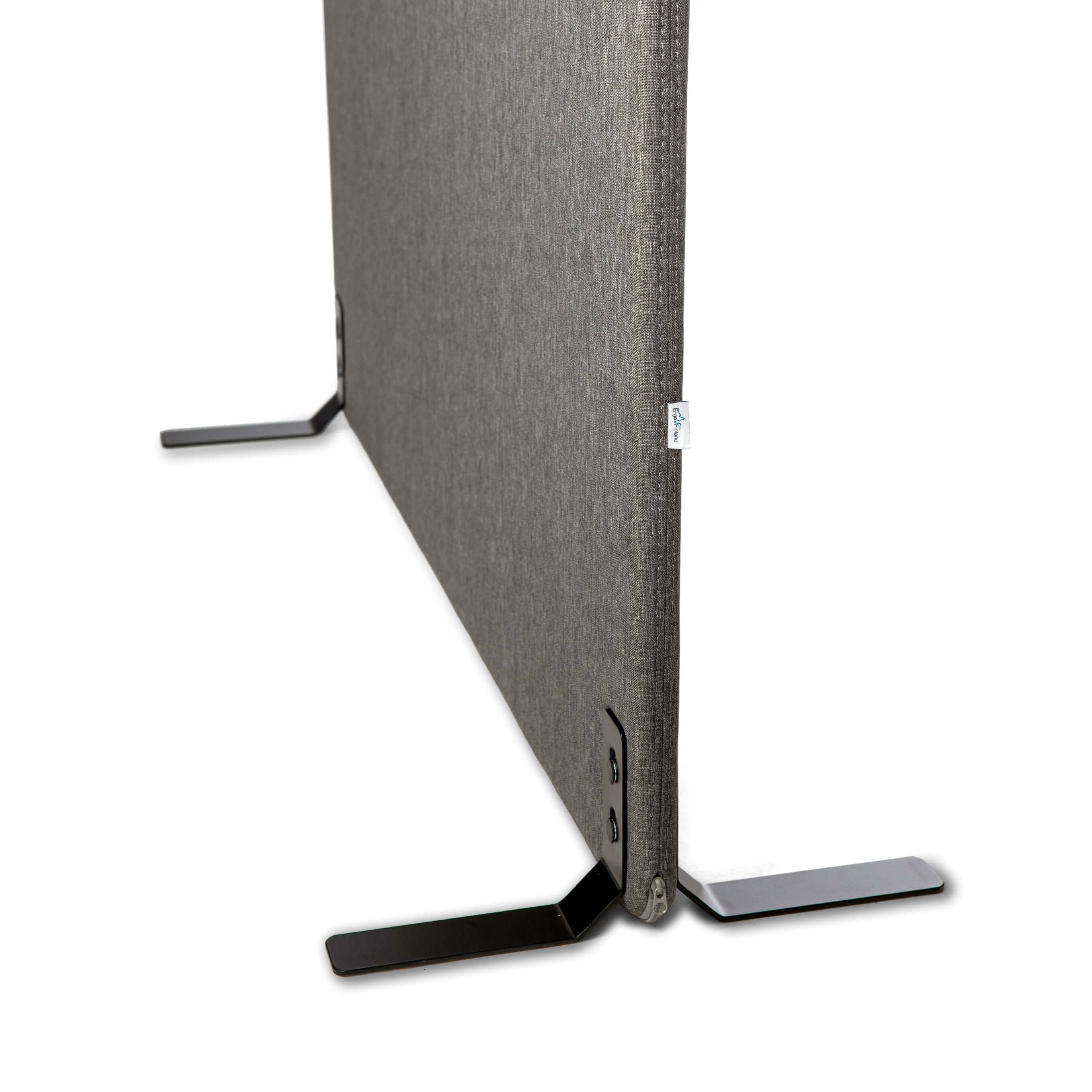 Grey soundproof screen Savio 09, 1200x1400 mm, with sturdy metal feet for effective noise reduction and workspace division.