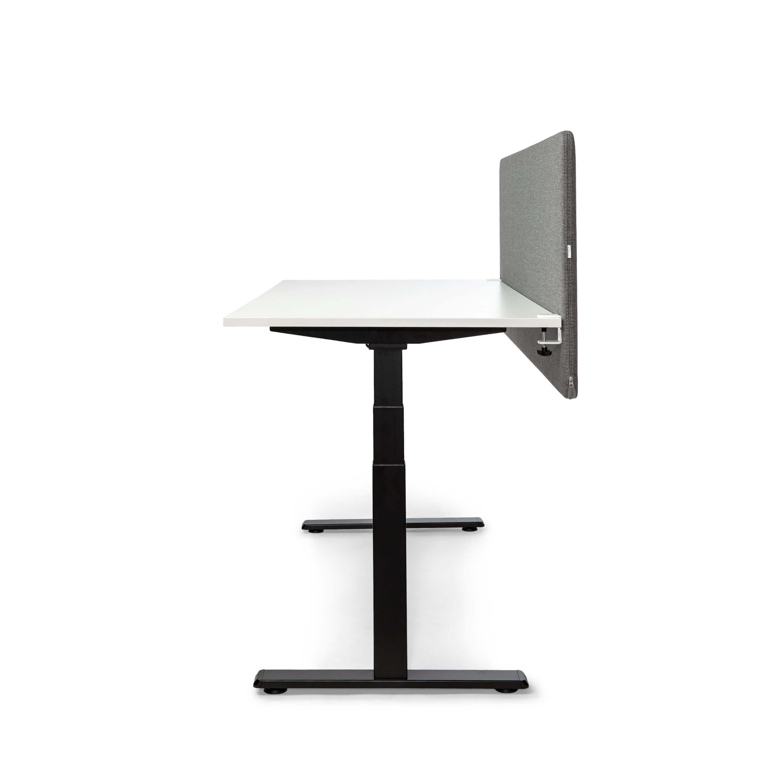 Grey soundproof desk screen 1400x800mm mounted on modern desk, enhancing workspace privacy and focus.