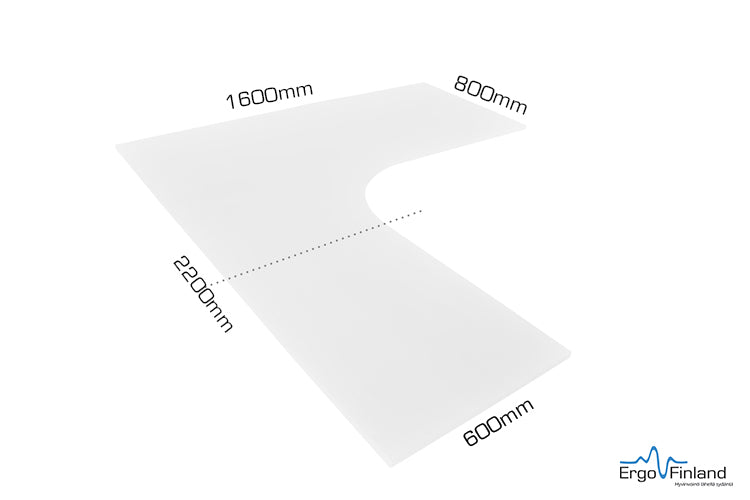 Table top (corner) 1600x2200mm 80/60mm, white