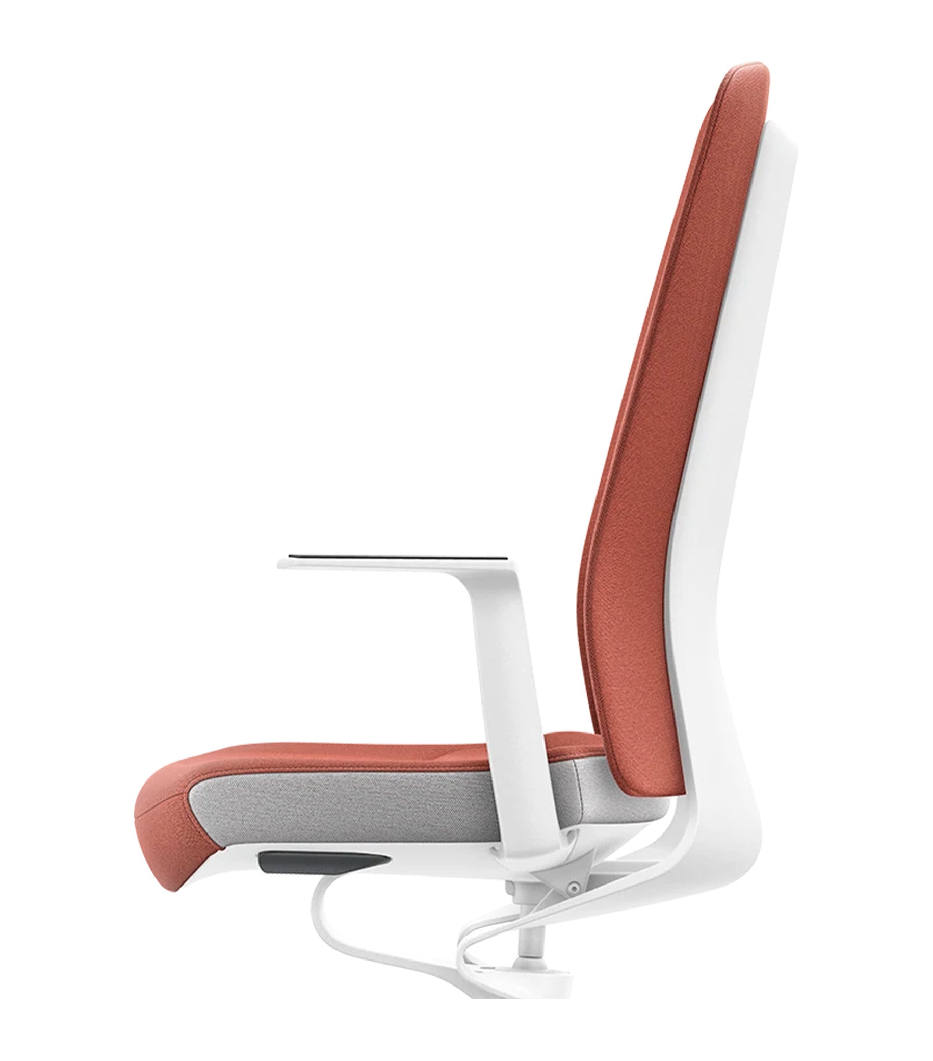 Ergonomic white and red chair with Smart-Spring technology, padded backrest, and Era upholstery for active sitting and improved posture.