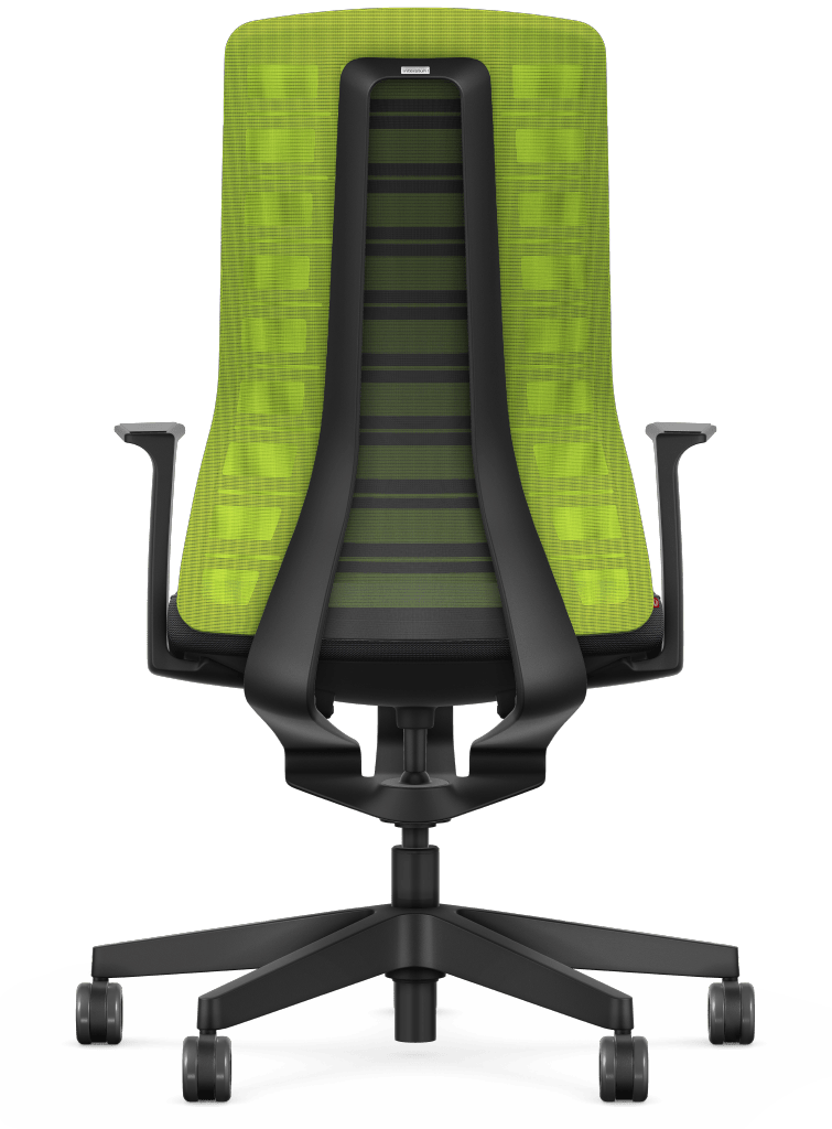 Ergonomic office chair with green mesh back, featuring Smart-Spring technology for active seating and enhanced movement.