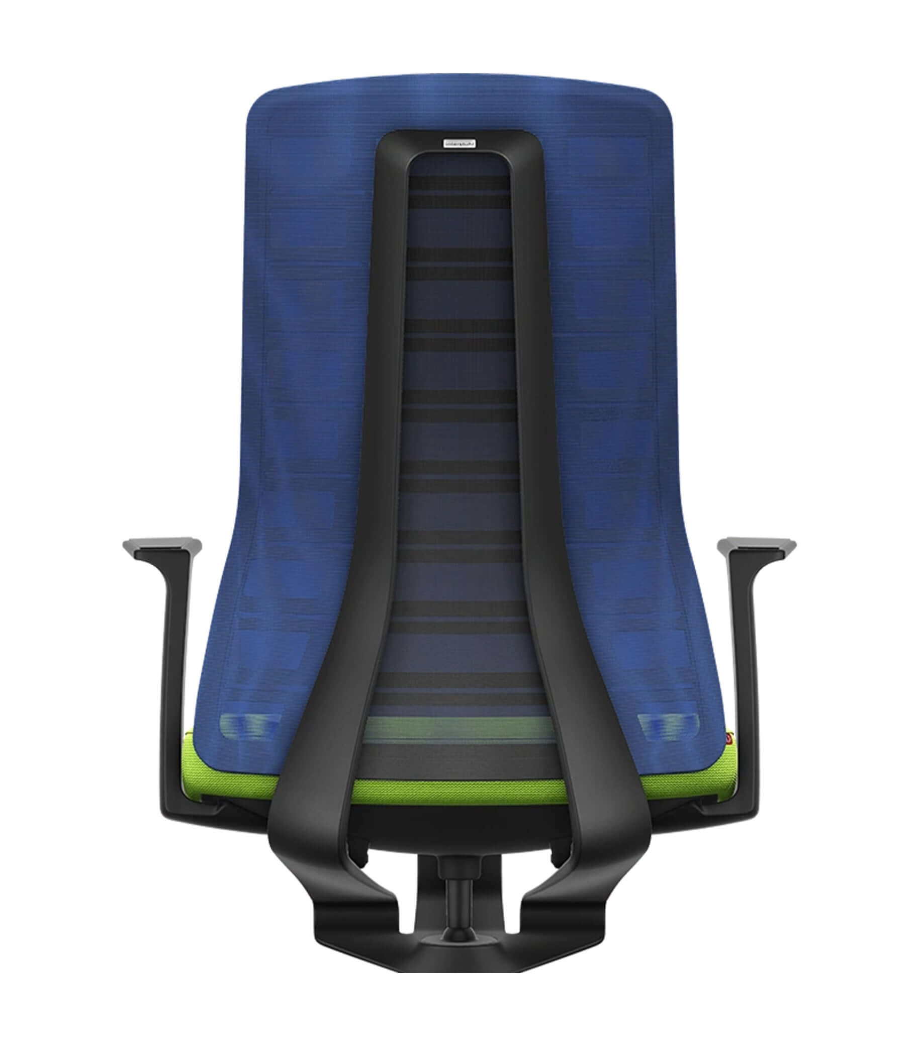 Ergonomic chair with blue mesh back and armrests, featuring Smart-Spring technology for active sitting and improved movement.