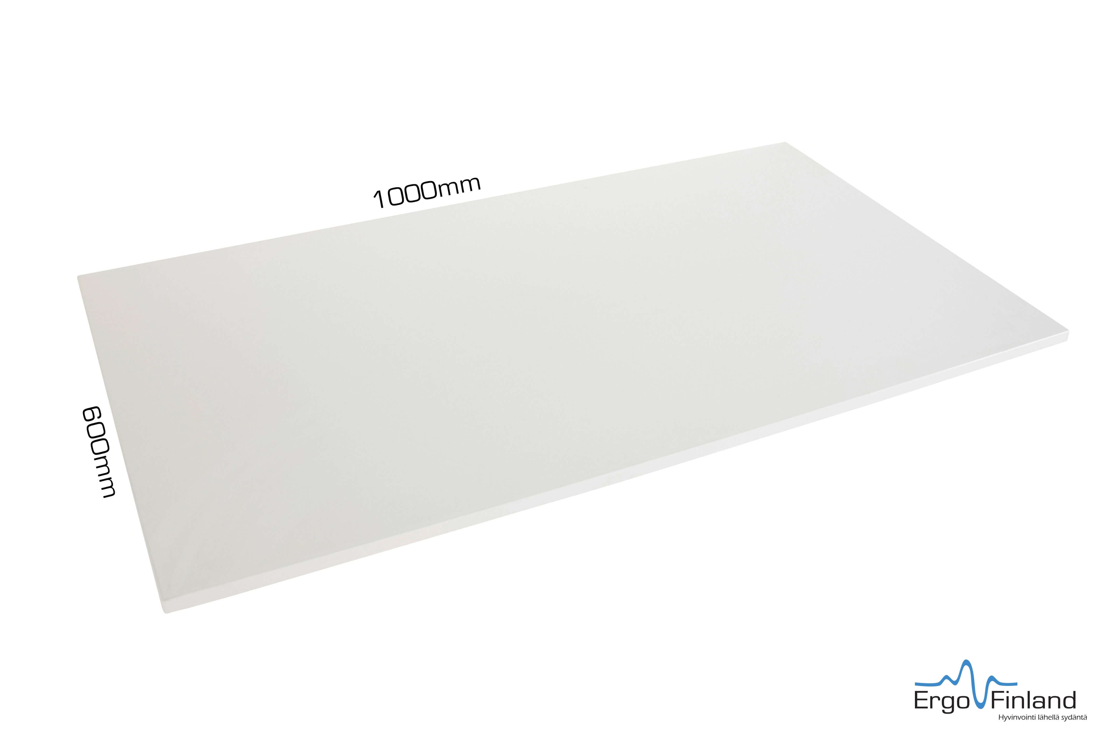 White tabletop 1000x600 mm for electric desk frames, versatile and sturdy design without pre-drilled holes.