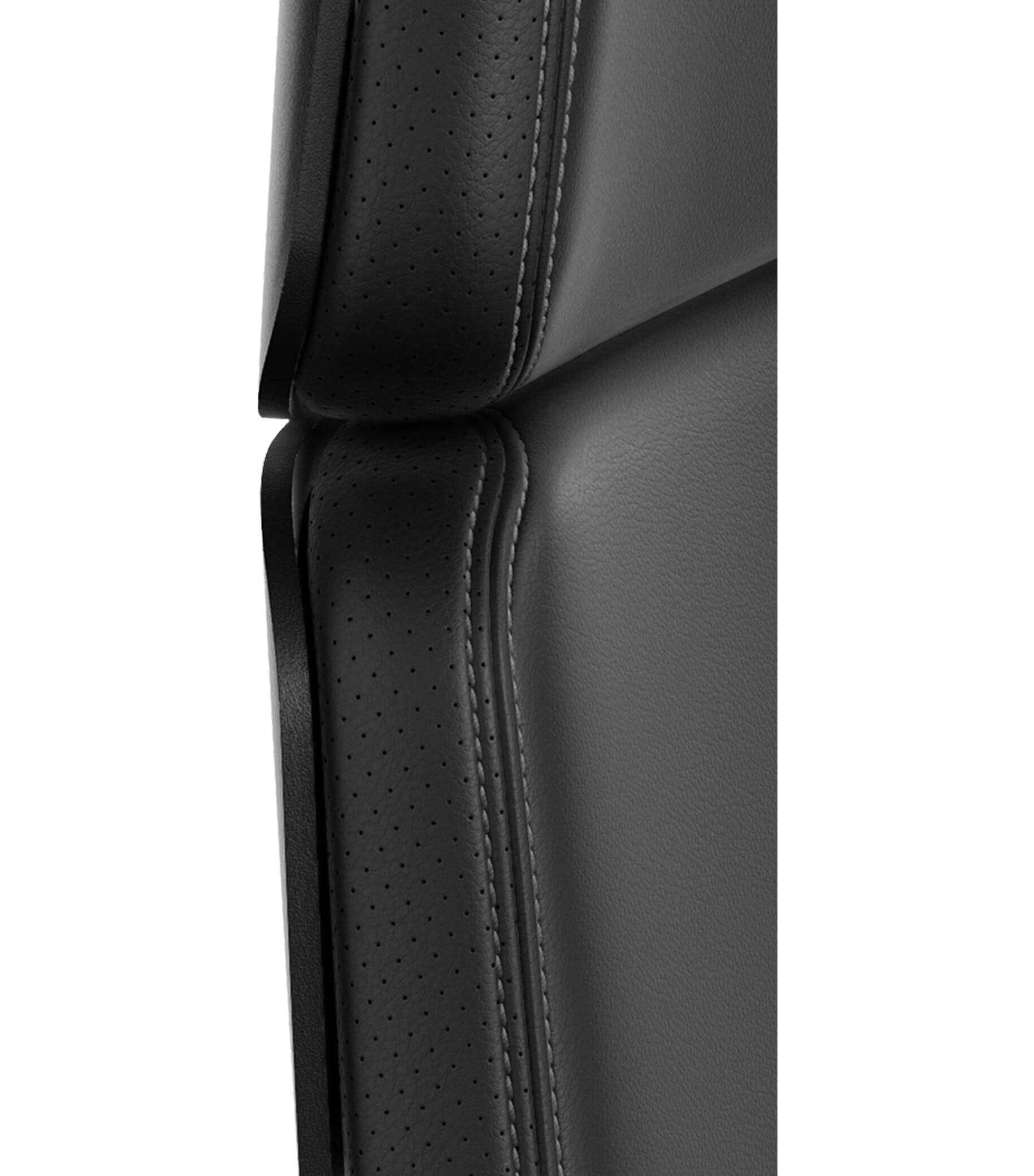 Close-up of sleek, black leather finish on the Silver - Black Edition #01 product, highlighting texture and detail.