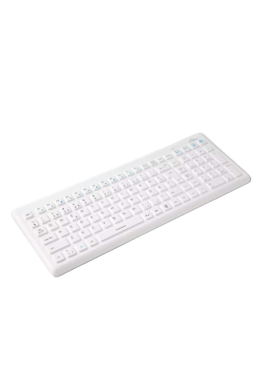 Wireless silicone medical keyboard MediClean Pro for hygienic environments, easy cleaning, and fast connectivity.