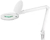 White LED magnifying glass lamp with desk clamp and adjustable arm for detailed work.