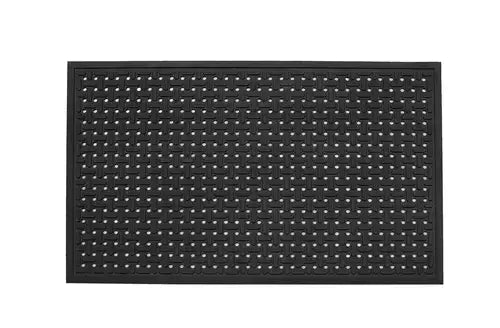 Black nitrile workstation mat 86x143 cm designed for food industry, ideal for wet and oily environments.