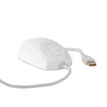 Hygienic wired medical mouse with silicone coating and USB connection, ideal for sterile environments like hospitals and labs.