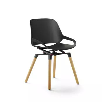 Numo active chair with wooden legs and sleek black seat, showcasing modern design and functionality.