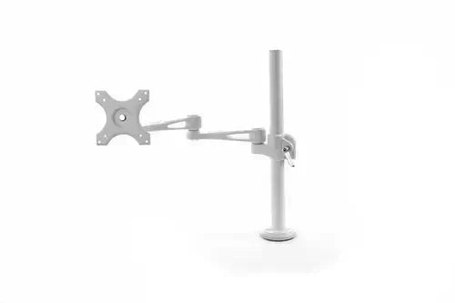 Advanced silver LCD monitor arm with adjustable height and pivot, designed by ErgoFinland for enhanced productivity and comfort.