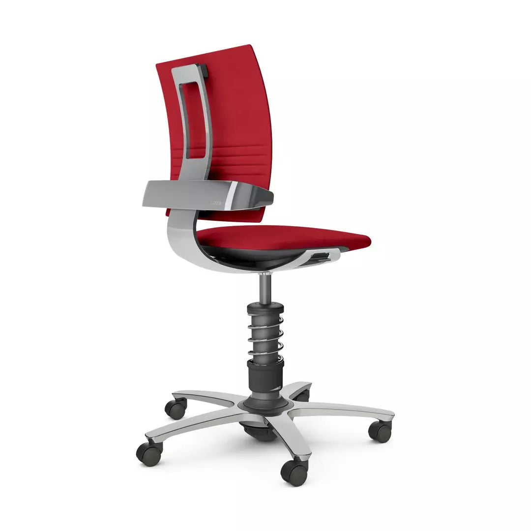 Red 3Dee active chair with ergonomic 3D movement, microfibre design.