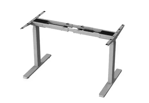 Grey GetUpDesk Duo electric frame with adjustable legs for ergonomic workstations.