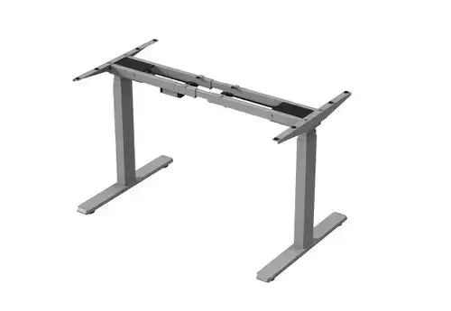 GetUpDesk Duo electric frame in grey with adjustable legs for ergonomic workstations, featuring dual quiet mechanisms.