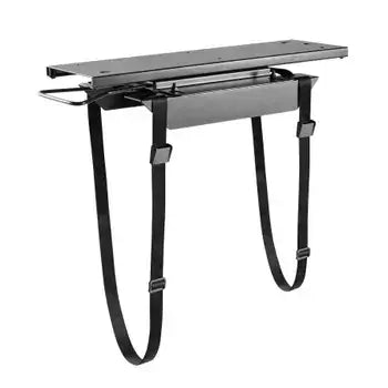 Rotatable pull-out CPU stand holder with adjustable straps for streamlined office setup and easy accessibility.