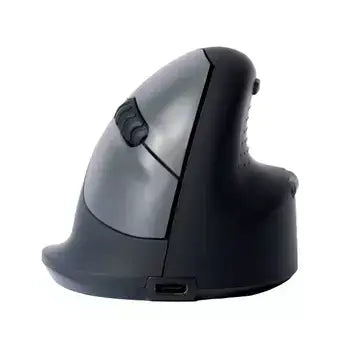 Ergonomic R-Go HE Hi Gear Wireless Mouse promoting vertical hand position to prevent RSI, lightweight design, side view.