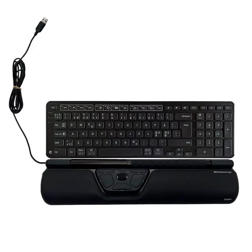 RollerMouse Ergo wired keyboard with improved control bar and antibacterial wrist rest by Contour Design.