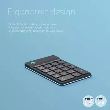 Ergonomic design of Ergo-R Black Numeric Keyboard, showcasing suitability for both left and right-handed use.