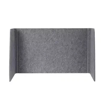 Grey foldable table screen with sound-absorbing fabric for enhanced productivity and noise reduction in workspaces.