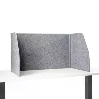 Foldable grey polyester table screen with sound-absorbing fabric for enhanced productivity and noise reduction in workspaces.