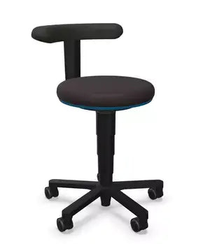 CleanErgo Stool by Bimos, ergonomic fabric work chair with wheels for mobility in production and factory settings.