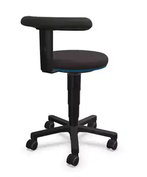 CleanErgo Stool by Bimos, ergonomic fabric work chair with wheels for production environments.