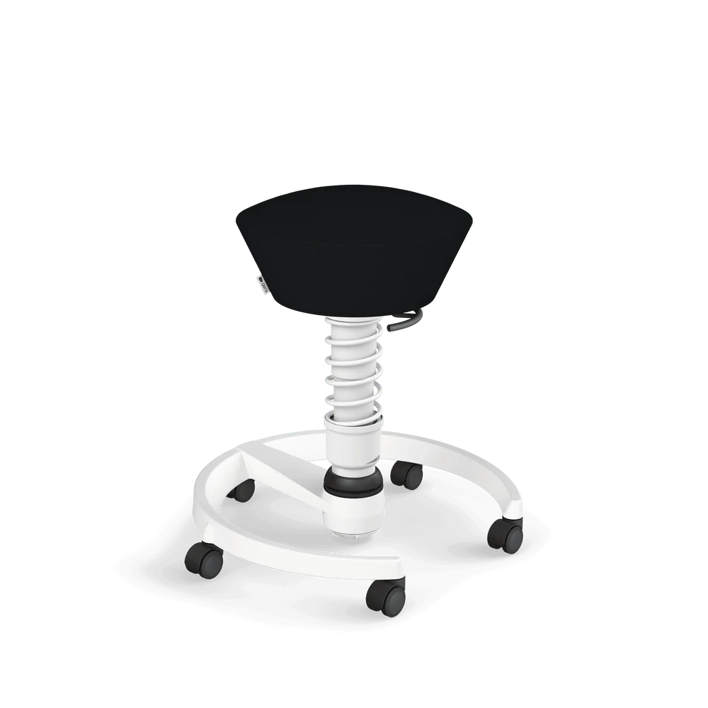 Swopper, black Cura recycled polyester, white frame, castors