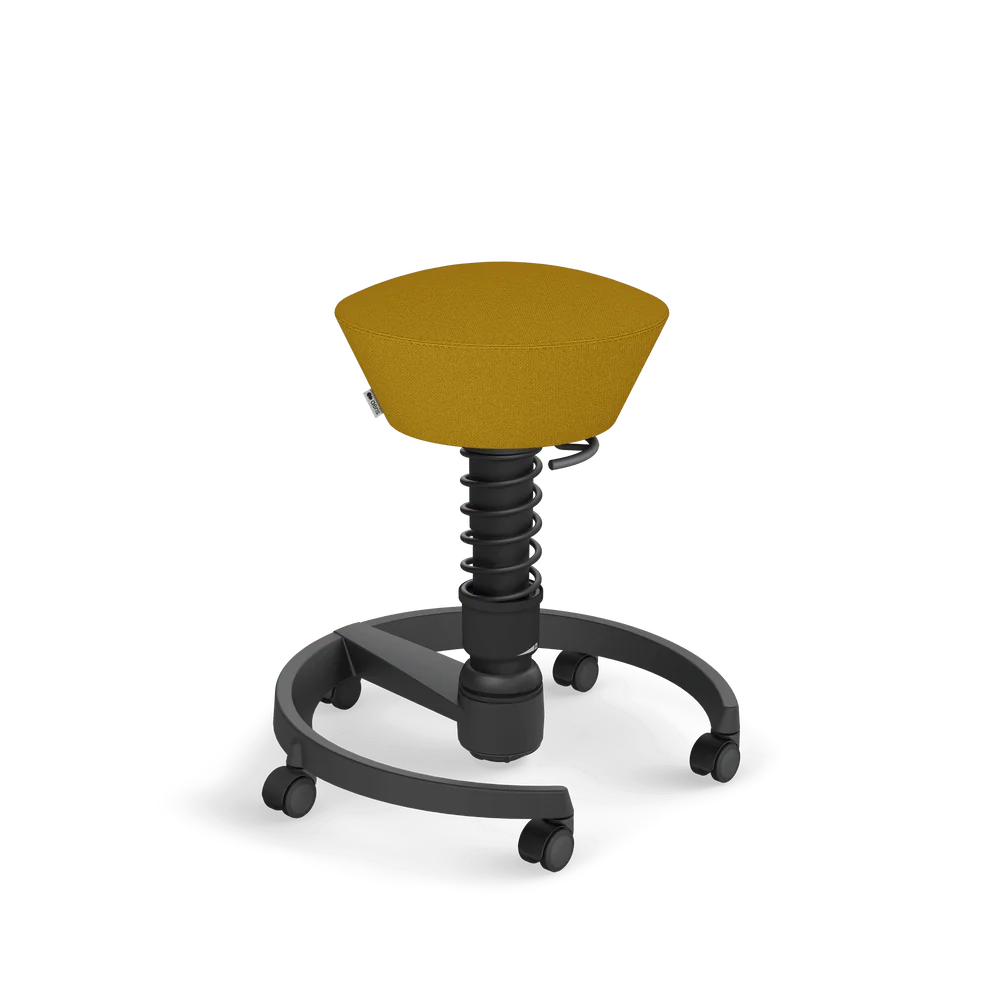 Swopper, yellow mélange Cura recycled polyester, black frame, castors