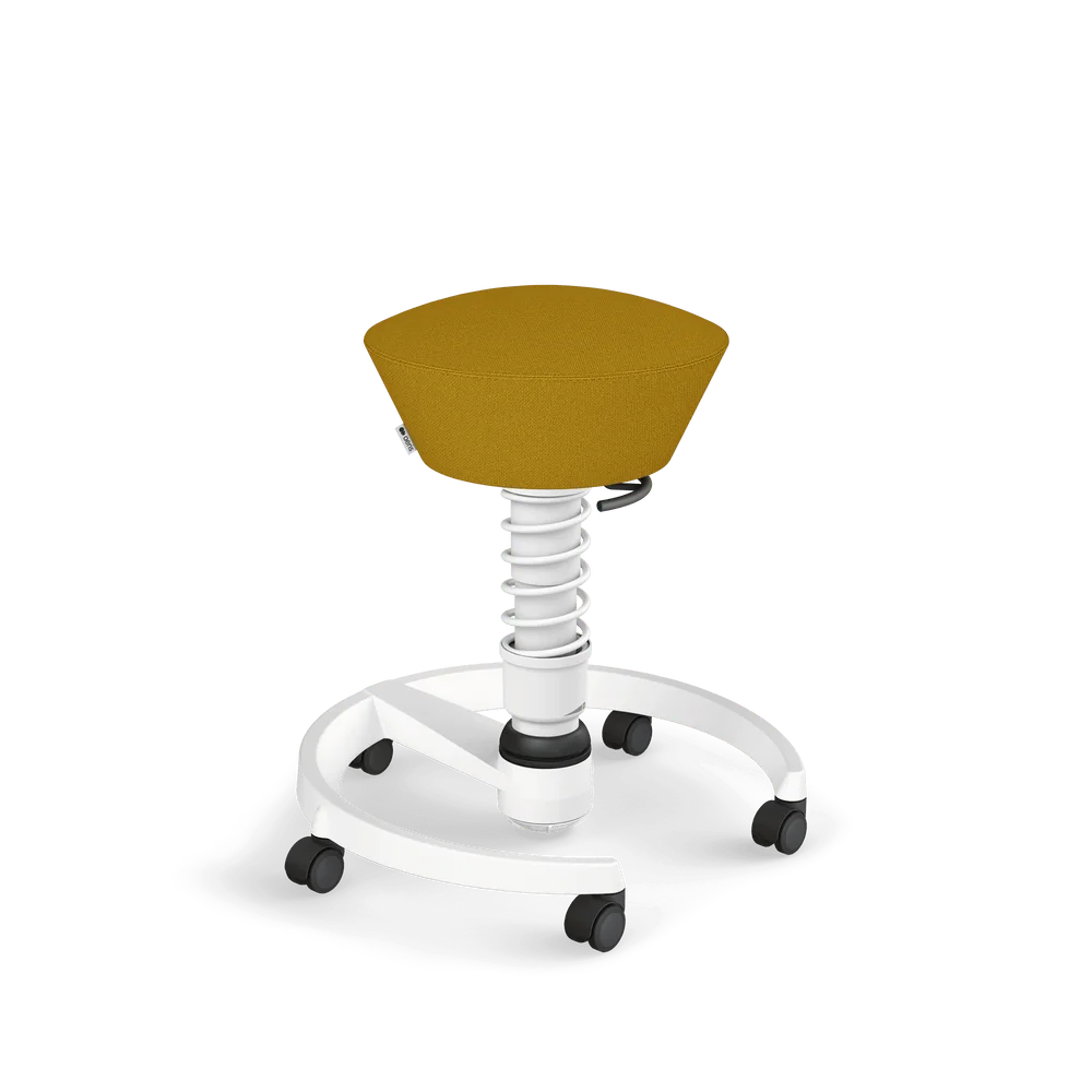 Swopper, yellow mélange Cura recycled polyester, white frame, castors