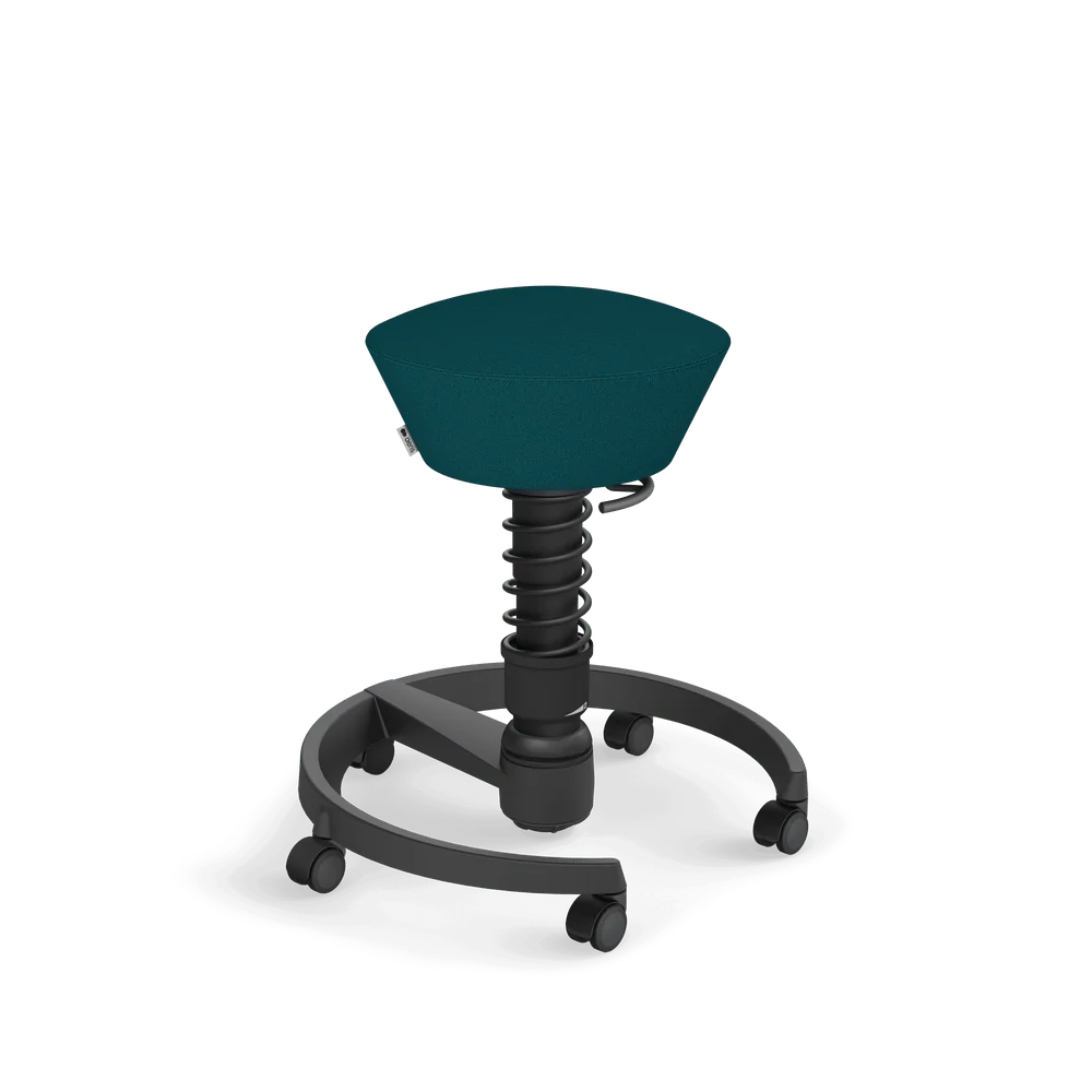 Swopper, petrol blue mélange Cura recycled polyester, black frame, castors