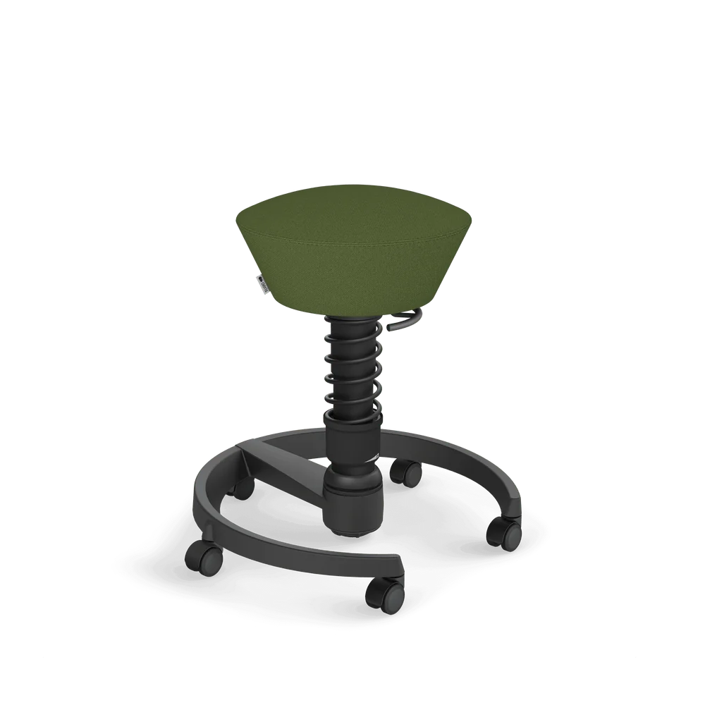 Swopper, fern green mélange Cura recycled polyester, black frame, castors