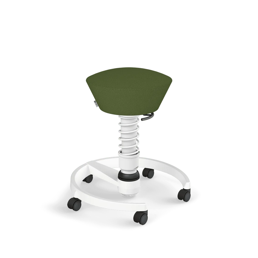 Swopper, fern green mélange Cura recycled polyester, white frame, castors