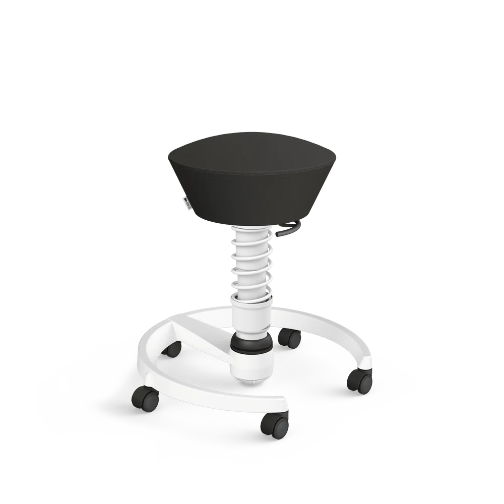 Swopper, black Atlantic leather, white frame, castors
