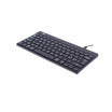 Ergo-R Black mini keyboard with ergonomic design, compact layout, and cable for healthy typing and reduced strain.